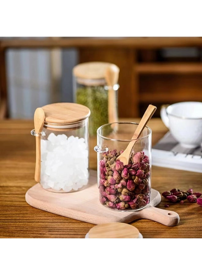 برطمانات زجاجية مع أغطية الخيزران وملعقة حاويات سعة 539 جرام بغطاء خيزران محكم الإغلاق وملاعق لحمل الحلوى وحبوب القهوة والسكر والتوابل والمكسرات وأوراق الشاي 600 مل مجموعة 3 - Image 4