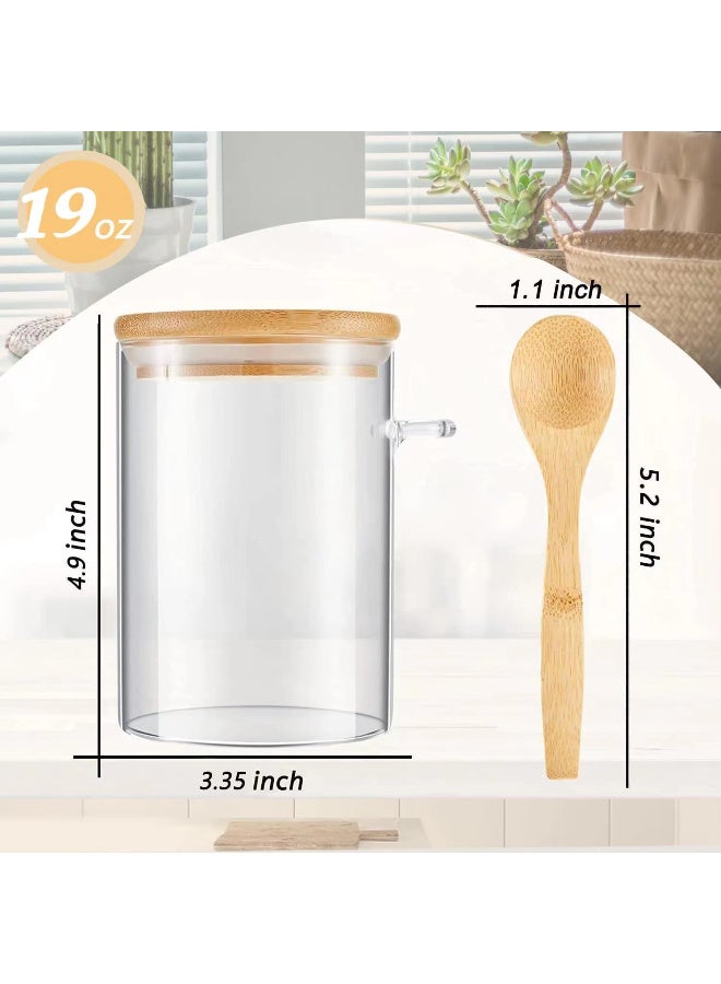 برطمانات زجاجية مع أغطية الخيزران وملعقة حاويات سعة 539 جرام بغطاء خيزران محكم الإغلاق وملاعق لحمل الحلوى وحبوب القهوة والسكر والتوابل والمكسرات وأوراق الشاي 600 مل مجموعة 3 - Image 2