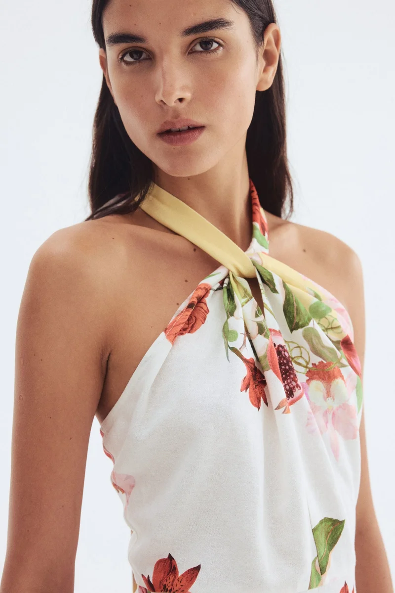 H&M Linen-blend halterneck dress