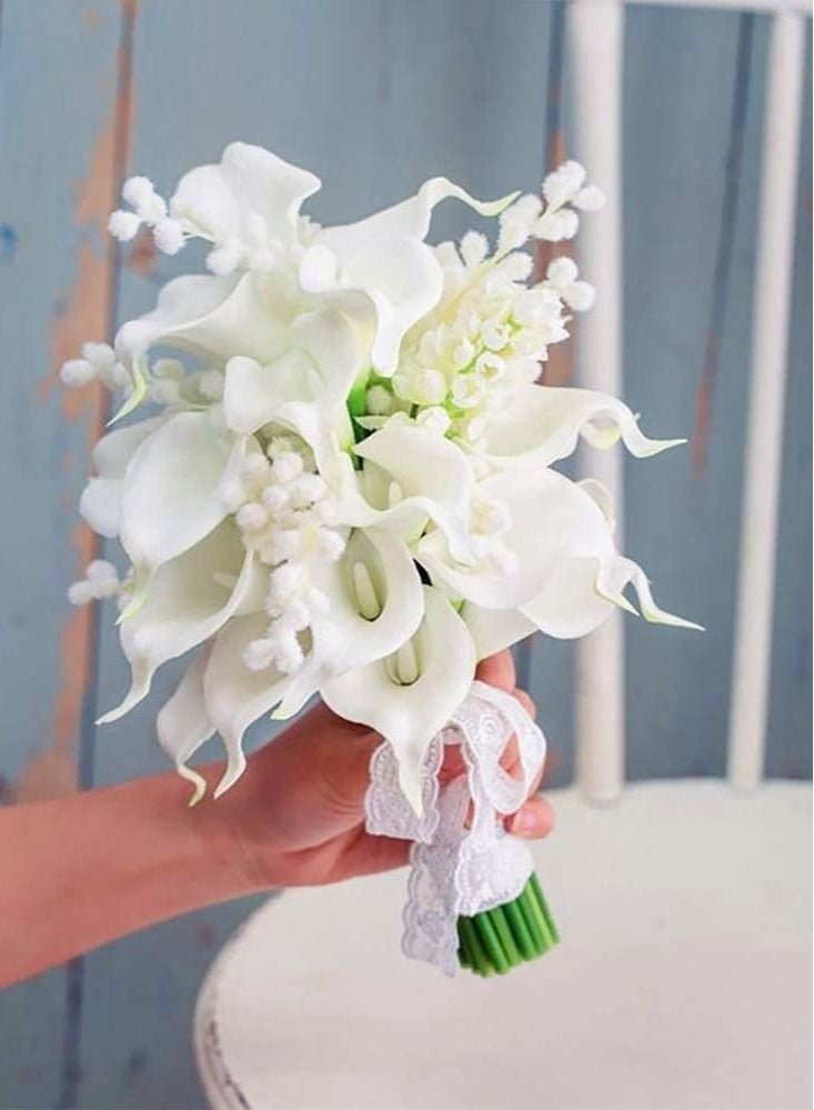 Captaintech Calla Lily Fake White Flowers Wedding Bouquet Artificial Real Touch Latex Flowers Home Wedding Party Decor 20Pcs - Image 5