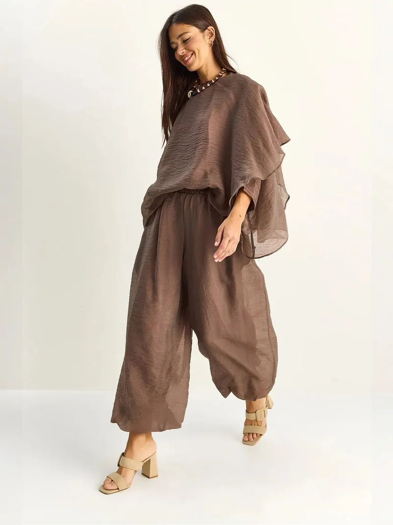 بيانكو لوتشي LUCCI High Waist Wide Leg Two-Piece Co-ord Set