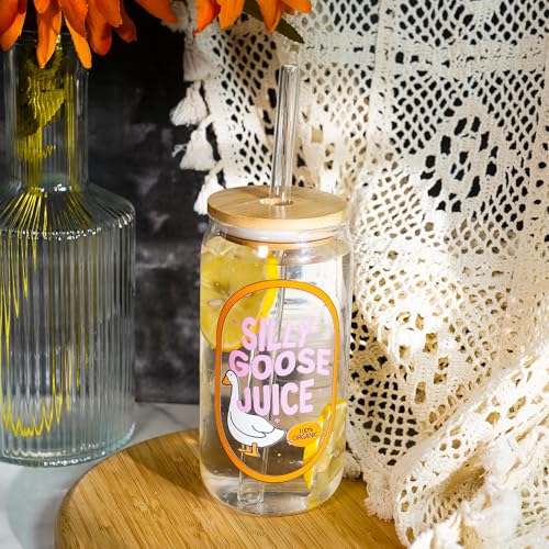 Mason Life Coquette Pink Glass Cup with Lid and Straw 18 OZ Cute Glass Cup Silly Goose Iced Coffee Cups Glass Tumbler Valentines Day Gift for Smoothie, Cocktail, Matcha Girls Trendy Preppy Stuff - Image 2