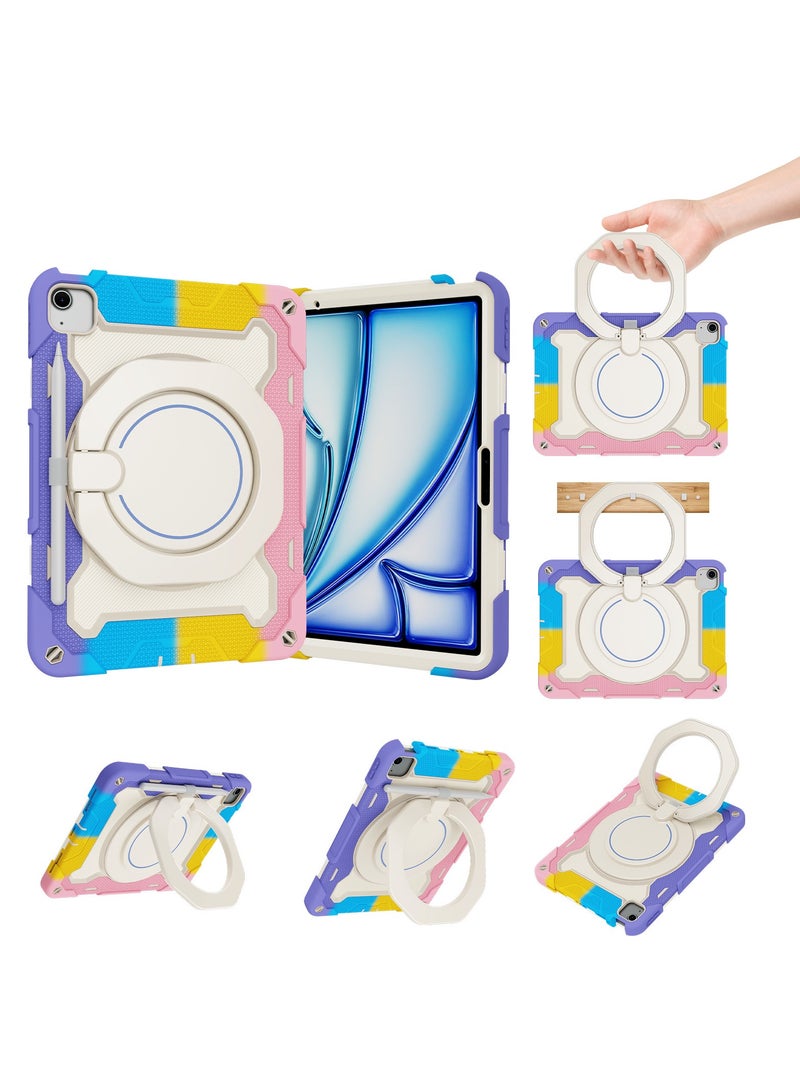 URBBKING PC + Silicone 3-Layers Combo Armor Heavy Duty Shockproof Cover with 360° Rotating Ring Stand for Apple iPad Air 11‑inch M2(2024) / iPad Air 11-Inch M3 (2025), Multicolor  - Image 1