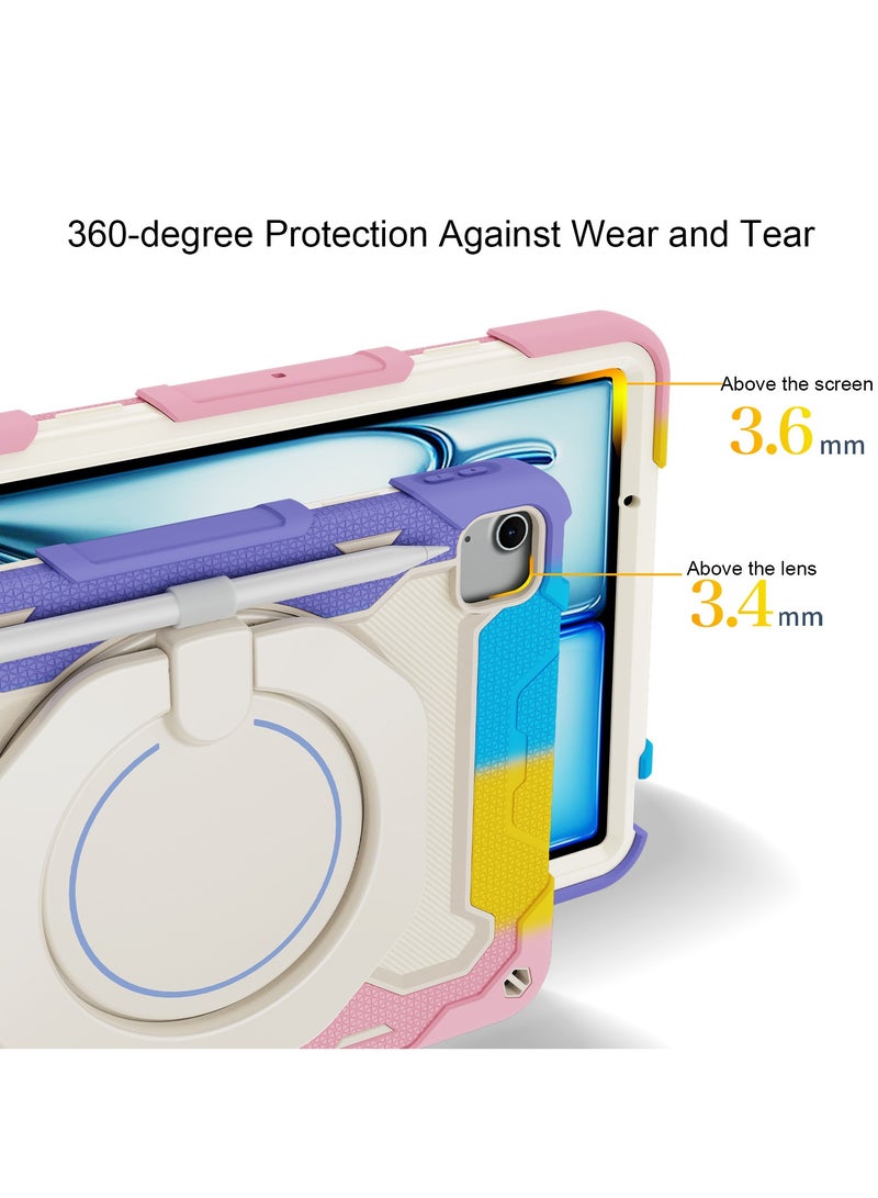 URBBKING PC + Silicone 3-Layers Combo Armor Heavy Duty Shockproof Cover with 360° Rotating Ring Stand for Apple iPad Air 11‑inch M2(2024) / iPad Air 11-Inch M3 (2025), Multicolor  - Image 3