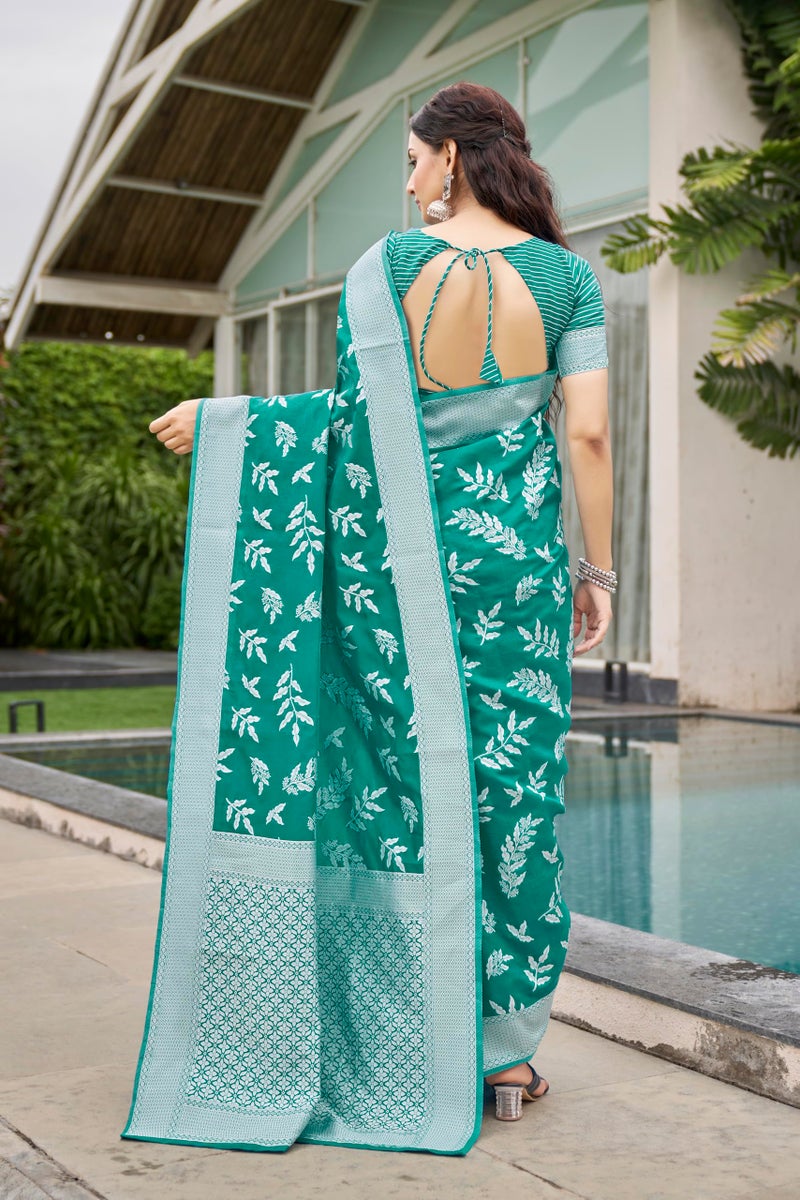 Glory Sarees Women’s Banarasi Silk Saree With Blouse Piece (Kalamkari108_SeaGreen) - Image 4
