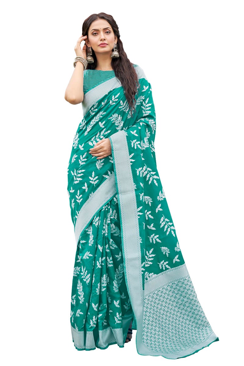 Glory Sarees Women’s Banarasi Silk Saree With Blouse Piece (Kalamkari108_SeaGreen) - Image 1