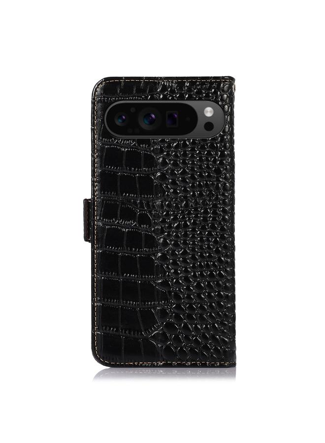 زبون جراب لهاتف Google Pixel 10 Pro / 9 Pro مصنوع من جلد التمساح بطبقة علوية من جلد البقر - Image 4