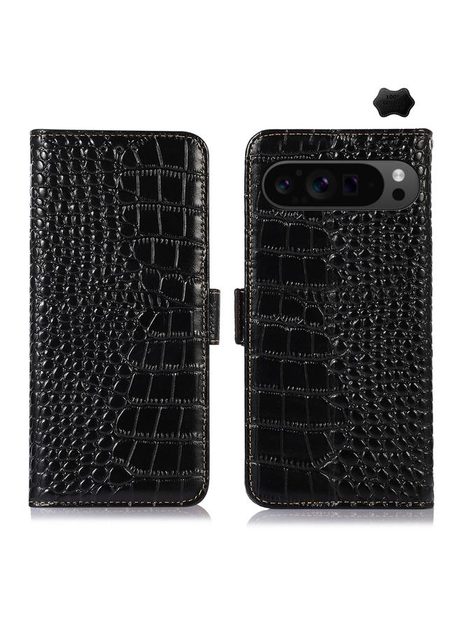 زبون جراب لهاتف Google Pixel 10 Pro / 9 Pro مصنوع من جلد التمساح بطبقة علوية من جلد البقر - Image 1