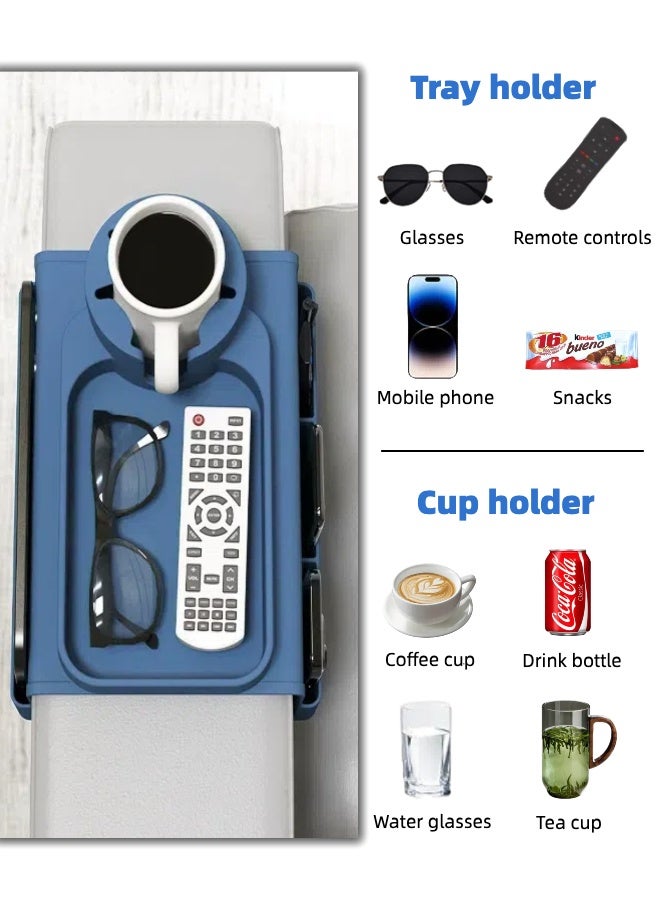 LUMOZ Cup Holder for Couch Arm Tray - Silicone Couch Armrest Cup Holder with Two Sides Pockets for Holding Drinks, Remote, Tablet, Phones Anti-Slip Sofa Cup Holder for Recliner(Blue, Sofa Armrest Min 5.7in) - Image 3