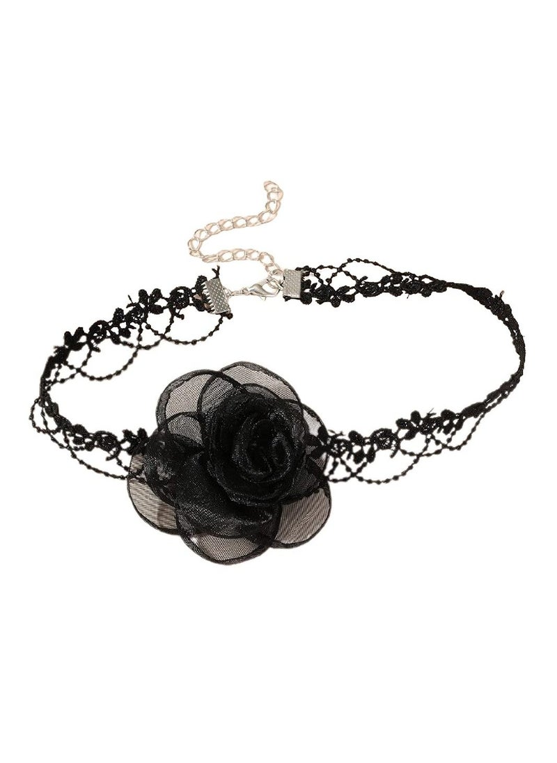 SYOSI Black Choker Necklace Camellia Flower Lace-up Necklace For Women Girls Lace Velvet Collar Choker Wedding Party Summer Necklaces Long Ribbon Vintage Big Flower  Costume Jewelry Accessories  - Image 1