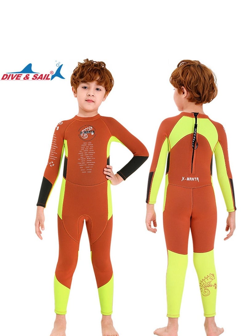 DIVE & SAIL Keep Warm Children Diving Suit Three-layer High Elastic Wetsuit For Boys Orange - Image 2