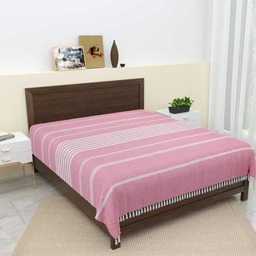 Värde 210 TC Cotton Bedsheet | Handmade Double Bedsheet | Handloom Bedsheets | Without Pillow Cover | Double Bedsheet for Summer (90X100 Inches, 7.5 x 8.3 Feet (Cavern Pink) - Image 1
