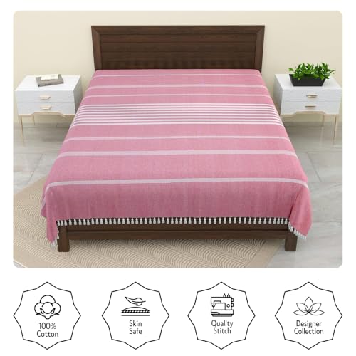 Värde 210 TC Cotton Bedsheet | Handmade Double Bedsheet | Handloom Bedsheets | Without Pillow Cover | Double Bedsheet for Summer (90X100 Inches, 7.5 x 8.3 Feet (Cavern Pink) - Image 5
