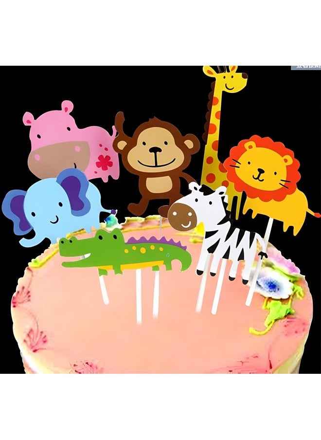 Funcart Funcart Jungle Safari Animal Cake Toppers Animals Cake Decorations for Jungle Safari Animals Theme Party Baby Showers Kid Birthday Party Supplies (Jungle Safari)  - Image 1