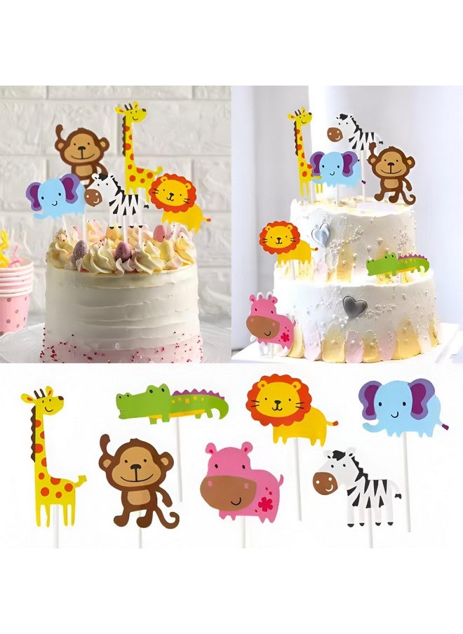 Funcart Funcart Jungle Safari Animal Cake Toppers Animals Cake Decorations for Jungle Safari Animals Theme Party Baby Showers Kid Birthday Party Supplies (Jungle Safari)  - Image 2