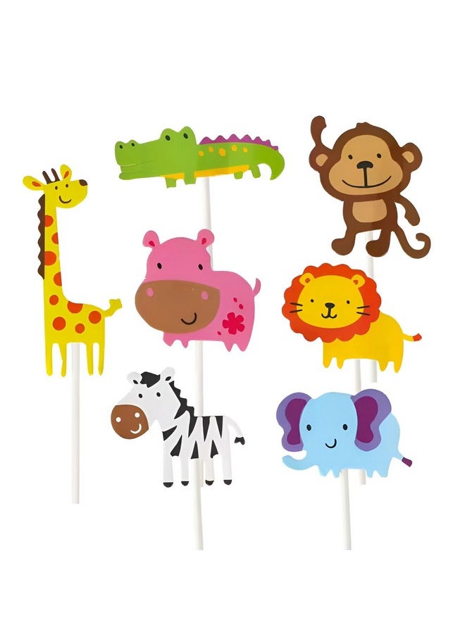 Funcart Funcart Jungle Safari Animal Cake Toppers Animals Cake Decorations for Jungle Safari Animals Theme Party Baby Showers Kid Birthday Party Supplies (Jungle Safari)  - Image 3