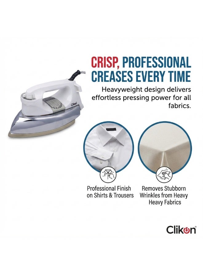Clikon Heavy Iron 2KG | Practical Heavy Iron Design | Convenient Garment Care | Suitable for Everyday Ironing | White and Silver Finish | 2-Year Warranty | CK2132 | White and Silver 1200 W CK2132 White/Cream - Image 2