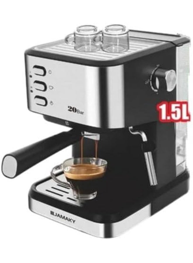 JAMAKY Espresso Coffee Maker with Italian technology , Household 1200W Manual Control Coffee Machine 1.5L Water tank 20 bar water pump - JMK9009 - Image 1