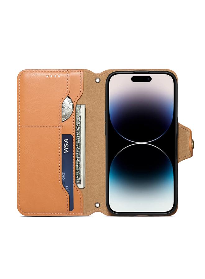 دينيور جراب لهاتف iPhone 15 Plus مصنوع من جلد البقر بتصميم محفظة - Image 4