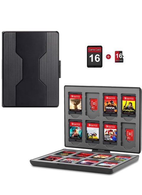 حافظة بطاقات الألعاب لبطاقات ذاكرة Nintendo Switch/Switch Lite/OLED أو Micro SD، وحدة تخزين محمولة مع 16 فتحة وفتحة (أسود)