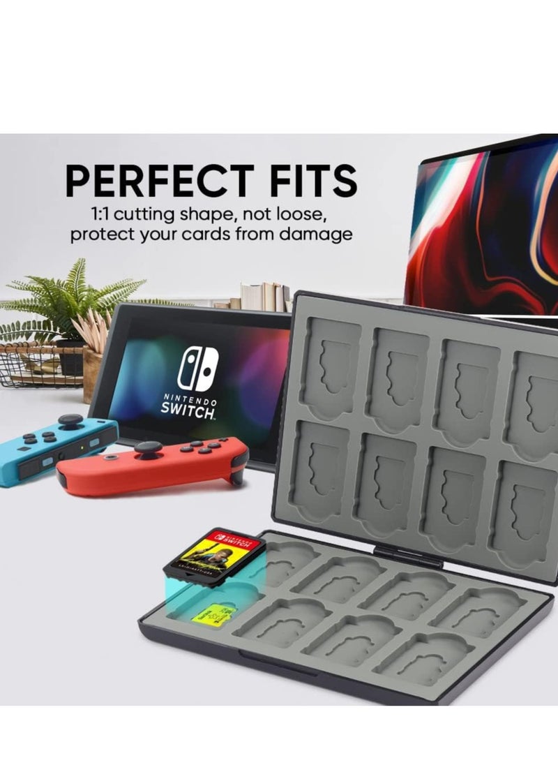 حافظة بطاقات الألعاب لبطاقات ذاكرة Nintendo Switch/Switch Lite/OLED أو Micro SD، وحدة تخزين محمولة مع 16 فتحة وفتحة (أسود)