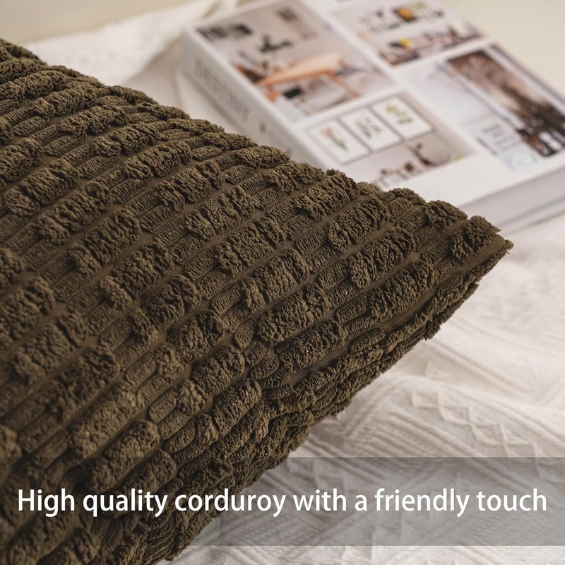 Aegero Pack of 2 Corduroy Decorative Throw Pillow Covers 22x22 Inch Soft Striped Pillow Covers Modern Farmhouse Home Decor for Sofa Living Room Couch Bed（Green） - Image 2