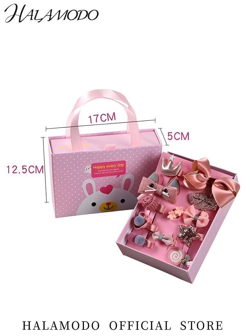 Halamodo 18PCS Girls Hair Accessories Set Pink Hair Clips Bows Portable Gift Box Hairpin Headdress Princess Hairpin & Hair Rope Headdress for Daughter & Childs - Image 5