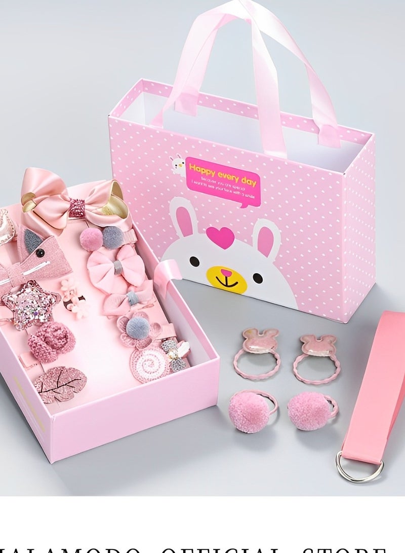 Halamodo 18PCS Girls Hair Accessories Set Pink Hair Clips Bows Portable Gift Box Hairpin Headdress Princess Hairpin & Hair Rope Headdress for Daughter & Childs - Image 2
