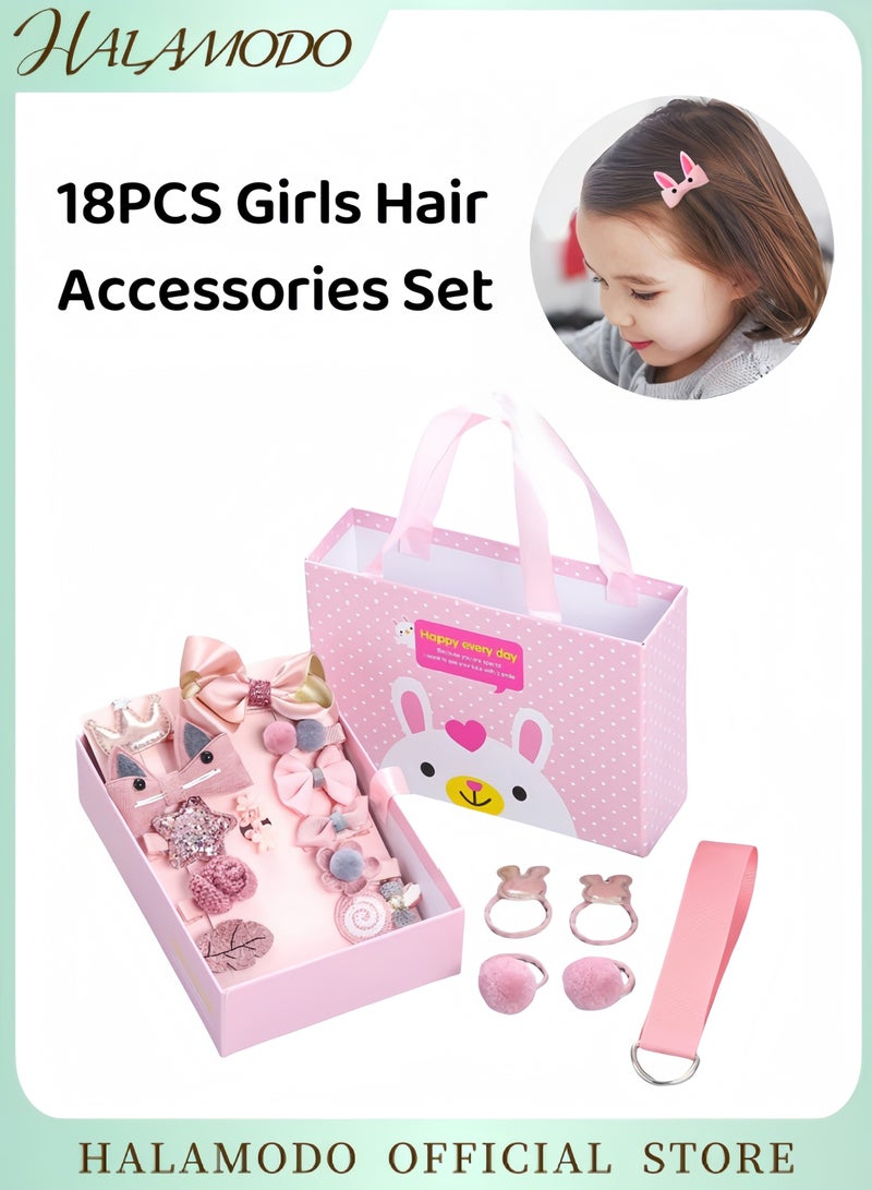 Halamodo 18PCS Girls Hair Accessories Set Pink Hair Clips Bows Portable Gift Box Hairpin Headdress Princess Hairpin & Hair Rope Headdress for Daughter & Childs - Image 1