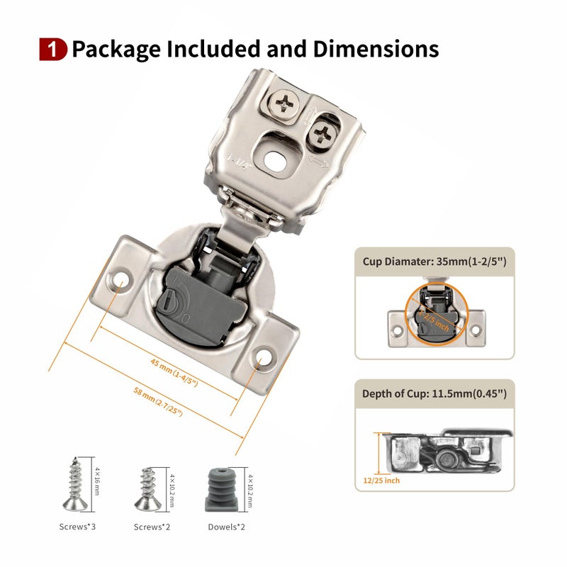 Stianc 50 Pack 1 1/4"" Overlay 4D Soft Close Hinges For Face Frame Kitchen Cabinet  Adjustable Closing Speed  Quiet Self-Shut Door  105 Degree - Image 2