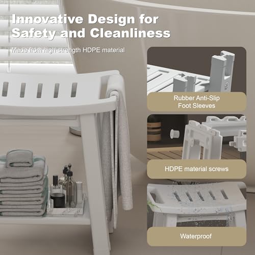 Lnmuzm Shower Chair for Inside Shower, 400 lbs Shower Stool with Anti-Slip Foot Covers, HDPE Shower Seat for Bathroom, Bench Bath Chair for Adults, Elderly and Disabled, Light Gray - Image 2