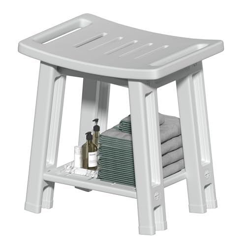 Lnmuzm Shower Chair for Inside Shower, 400 lbs Shower Stool with Anti-Slip Foot Covers, HDPE Shower Seat for Bathroom, Bench Bath Chair for Adults, Elderly and Disabled, Light Gray - Image 1