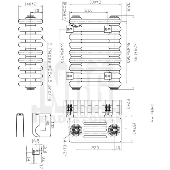 TRADITIONAL RADIATOR BLACK CAST IRON 4 COLUMN HORIZONTAL CENTRAL HEATING BATHROOM RADIATORS 300X425MM - Image 2