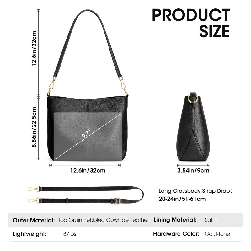 Kattee Leather Crossbody Bags for Women, Crossbody Purses for Women, Women's Handbags Hobo Bag with Adjustable Strapï¼ŒBlack - Image 3