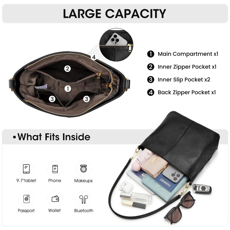Kattee Leather Crossbody Bags for Women, Crossbody Purses for Women, Women's Handbags Hobo Bag with Adjustable Strapï¼ŒBlack - Image 4