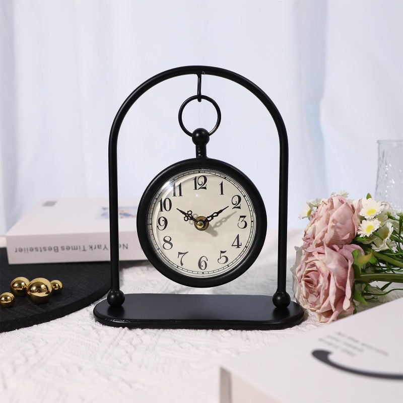JUMBO DECOR Vintage Metal Table Clock, Farmhouse Table Clock, Small Black Silent Non-Ticking Battery Operated Desk and Shelf Clocks for Home Kitchen Living Room Bedroom Decor - Image 4