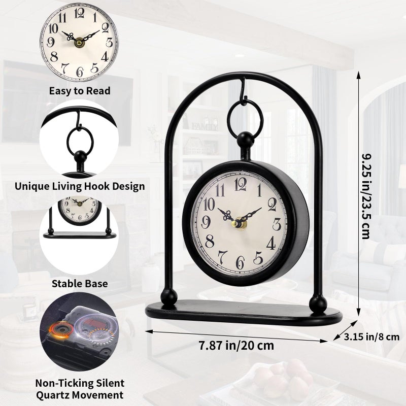 JUMBO DECOR Vintage Metal Table Clock, Farmhouse Table Clock, Small Black Silent Non-Ticking Battery Operated Desk and Shelf Clocks for Home Kitchen Living Room Bedroom Decor - Image 2