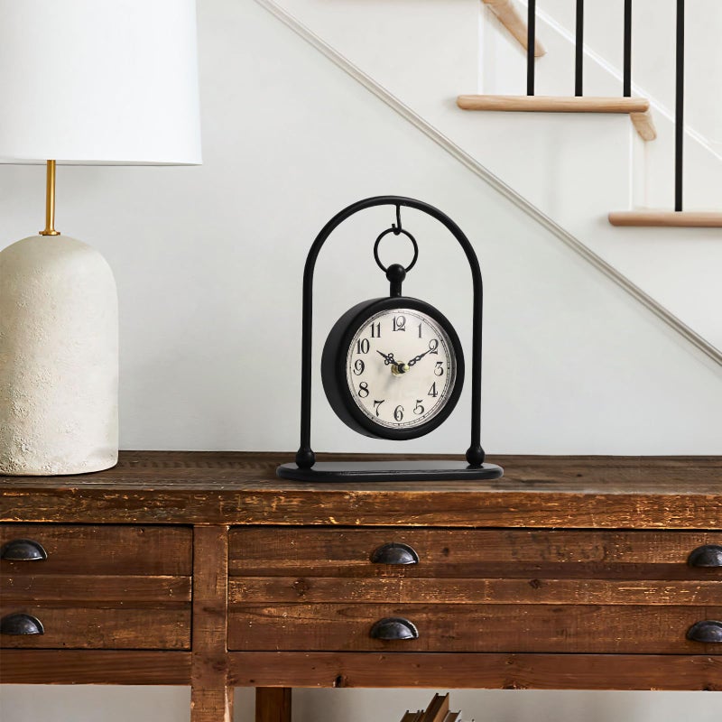 JUMBO DECOR Vintage Metal Table Clock, Farmhouse Table Clock, Small Black Silent Non-Ticking Battery Operated Desk and Shelf Clocks for Home Kitchen Living Room Bedroom Decor - Image 5