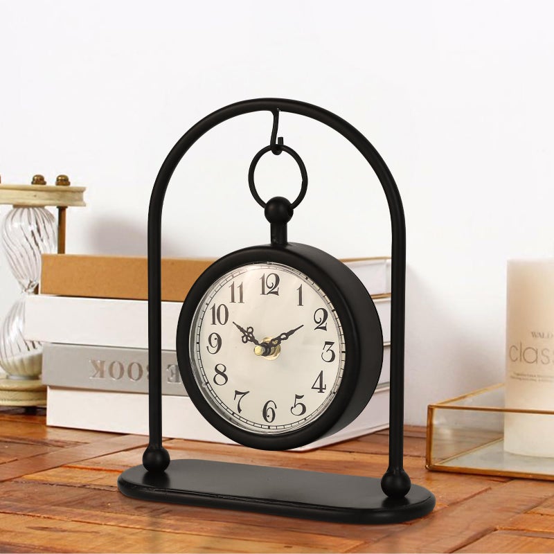 JUMBO DECOR Vintage Metal Table Clock, Farmhouse Table Clock, Small Black Silent Non-Ticking Battery Operated Desk and Shelf Clocks for Home Kitchen Living Room Bedroom Decor - Image 1