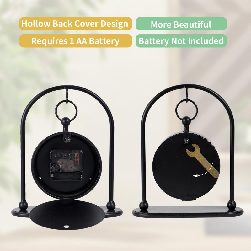 JUMBO DECOR Vintage Metal Table Clock, Farmhouse Table Clock, Small Black Silent Non-Ticking Battery Operated Desk and Shelf Clocks for Home Kitchen Living Room Bedroom Decor - Image 3