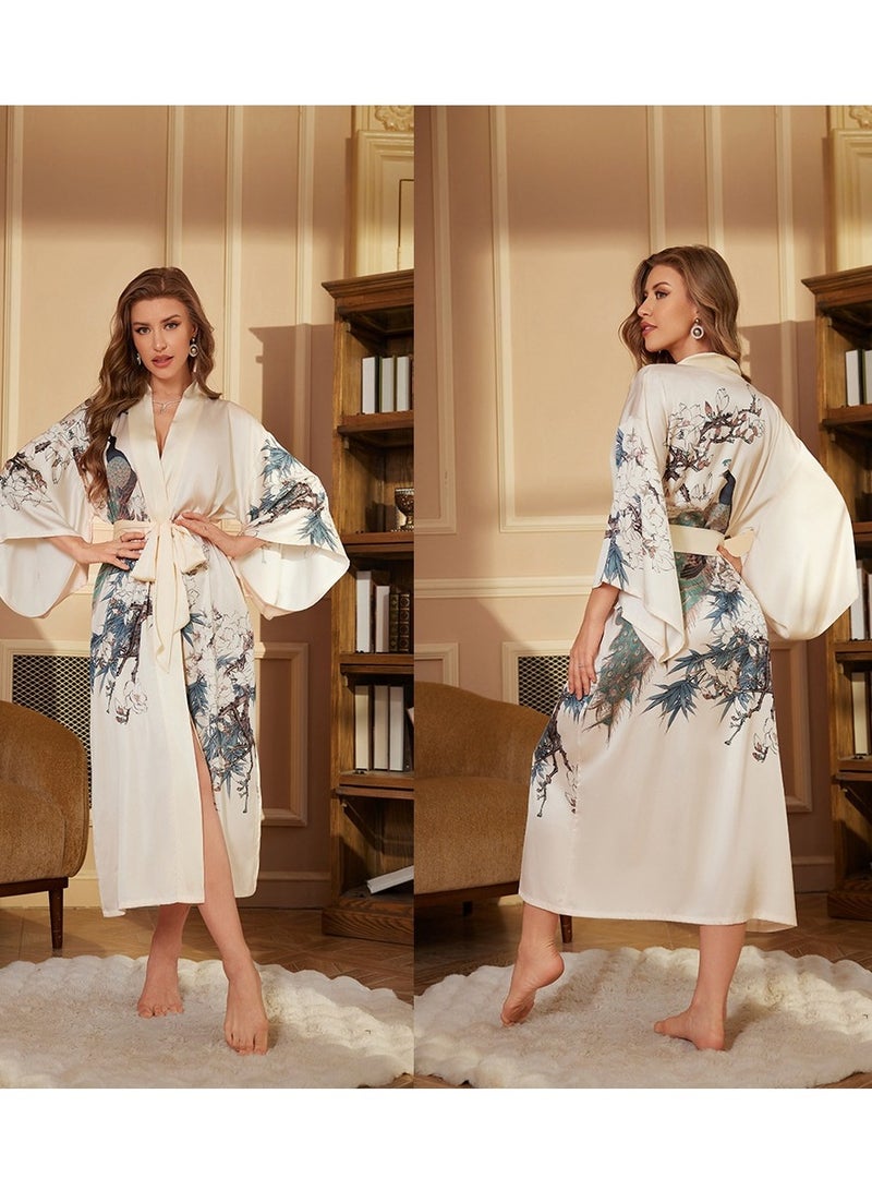 Tie Up Long Sleeved Sleeping Bathrobe Can Be Used As A Wedding Morning Gown Or Home Outfit 