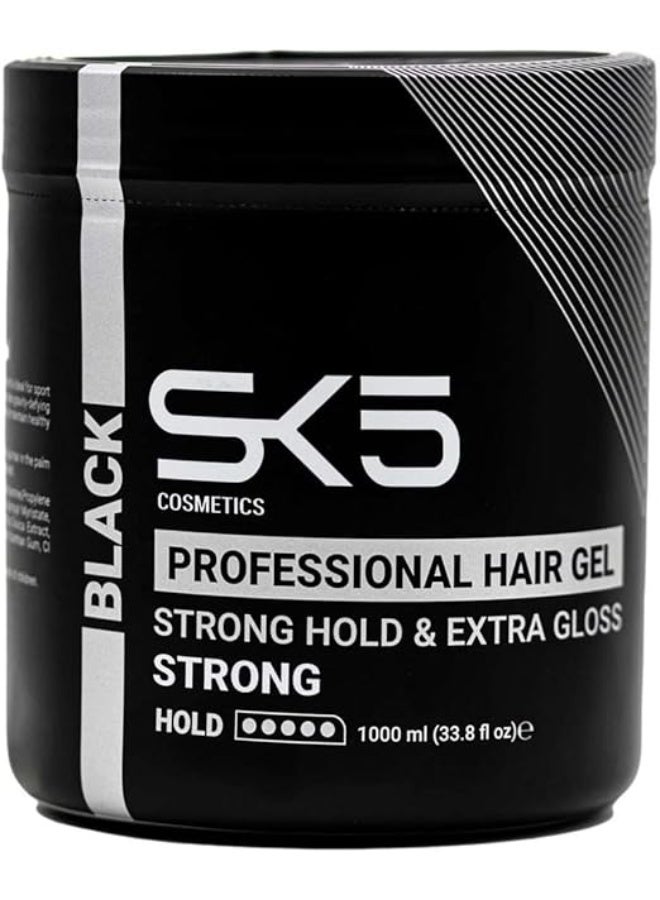 Professional Hair Gel Strong Hold And Extra Gloss Black Strong 1000ml