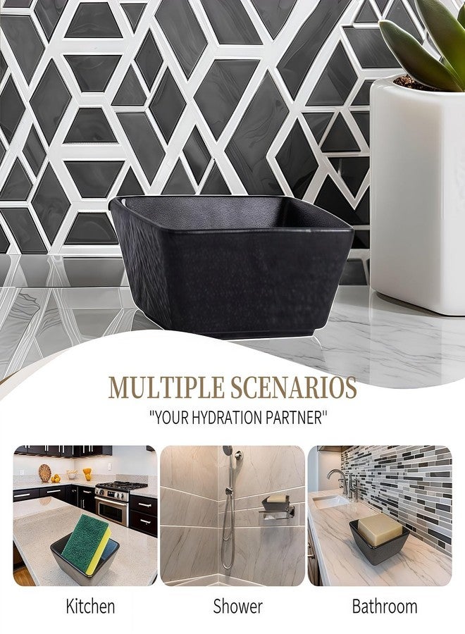 Vonpri Ceramic Soap Dish, Vonpri Soap Holder Tray, Non-Slip Shower Soapbox Container for Handmade Bar Bathroom Sink, Countertop (Black, 3.5inch, Stone Texture) - Image 5