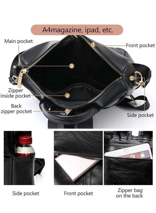 DUNISO Vintage Travel Backpack For Women  Faux Leather Large Capacity School Backpack Anti Theft Double Shoulder Backpack For College Girls Students Black  - Image 3