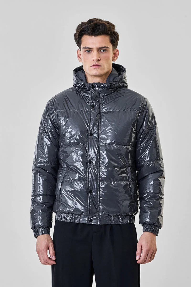 SNITCH Grey Hooded Puffer Jacket for Men | Best Price UAE