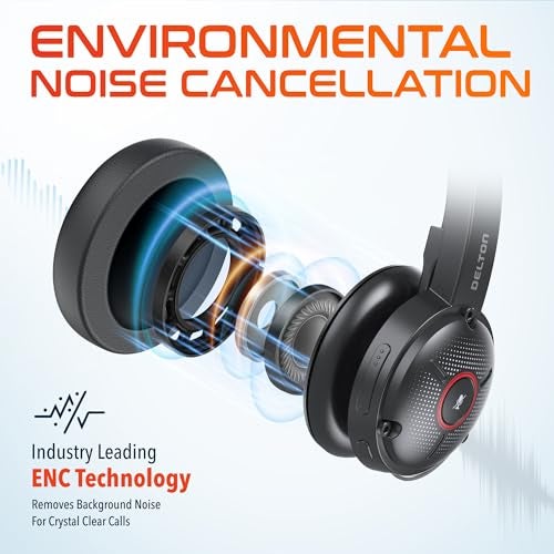 Delton Noise Canceling Bluetooth Computer Headset with Charging Dock, Wireless Headset for Laptop/PC/iMac/Tablet/Smartphones, Compatible with MS Teams, Zoom, Google Meet, Slack and More - Black - Image 3