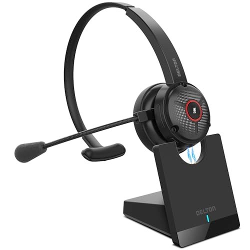 Delton Noise Canceling Bluetooth Computer Headset with Charging Dock, Wireless Headset for Laptop/PC/iMac/Tablet/Smartphones, Compatible with MS Teams, Zoom, Google Meet, Slack and More - Black - Image 1