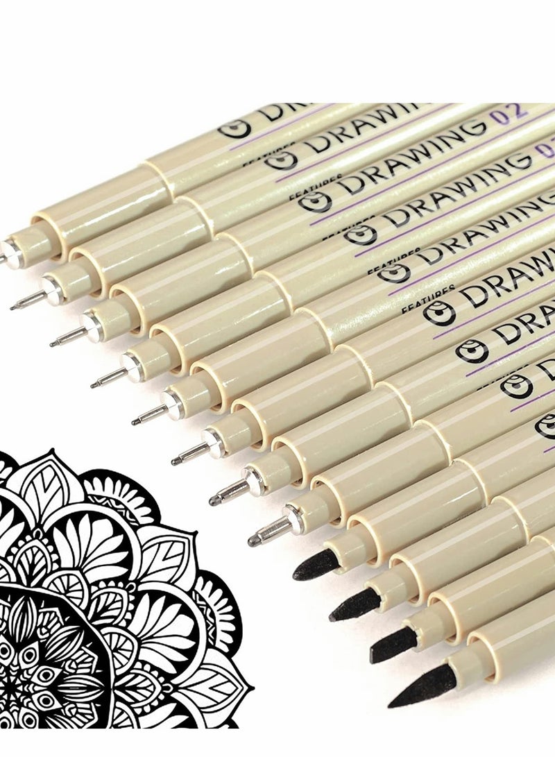 Excefore Drawing Art Pens Micro-Pen Fineliner Ink Pens Black Waterproof Quick drying Micro Fine Point Drawing Pens for Artist Illustration, Sketching, Technical Drawing, Anime, Manga, Scrapbooking 12 Nibs - Image 1