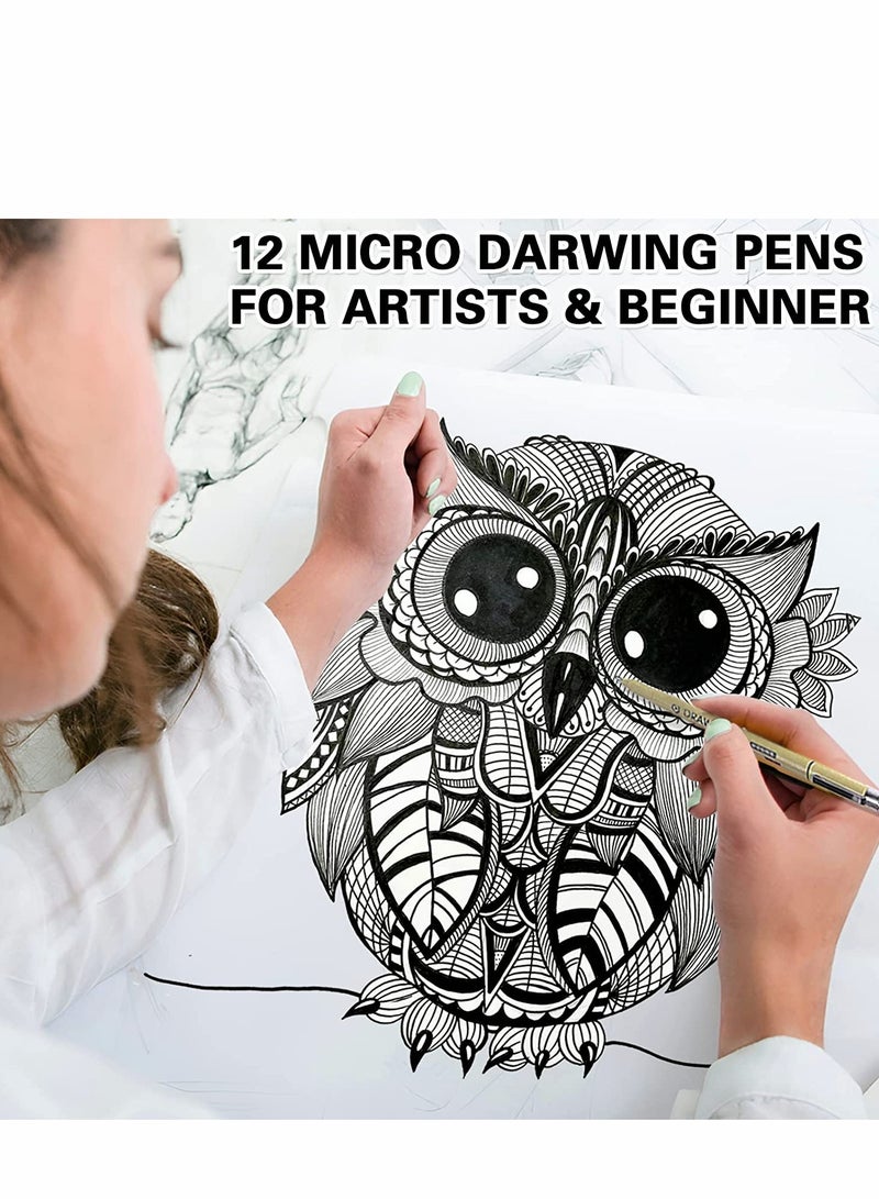 Excefore Drawing Art Pens Micro-Pen Fineliner Ink Pens Black Waterproof Quick drying Micro Fine Point Drawing Pens for Artist Illustration, Sketching, Technical Drawing, Anime, Manga, Scrapbooking 12 Nibs - Image 4