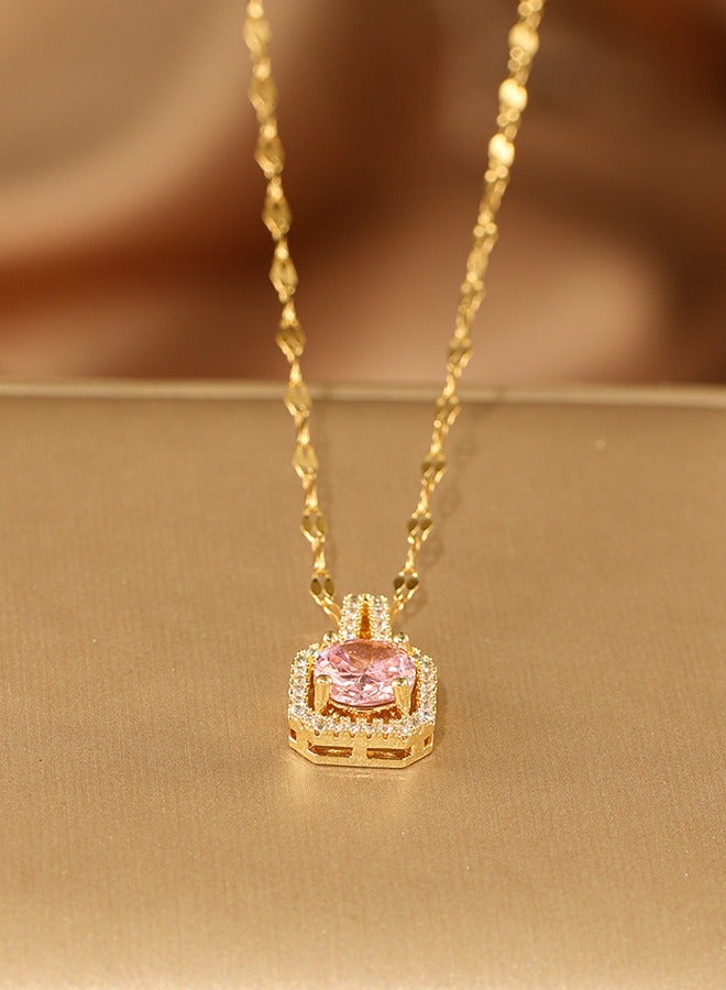 Gold Color Pendant Clavicle Chain Necklace, Inlaid Zircon, Birthday, Engagement, Anniversary, Wedding Jewelry Gift for Women - Image 3